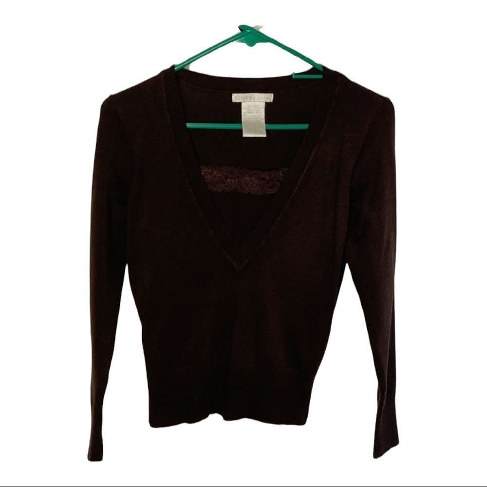 Design History Brown Vneck Sweater Sz Missy Sm 4/6